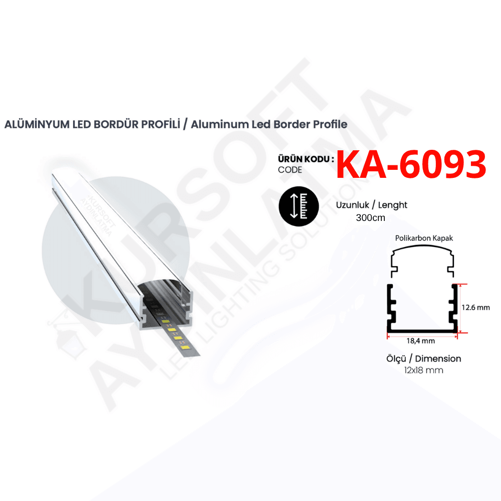 KA-6093 Alüminyum LED Bordür Profili – 18,4x12,6 mm | 3 Metre | Zemin & Geçiş — Görsel 1