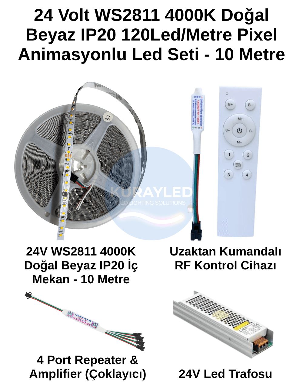 WS2811 4000K Pixel LED Seti | 24V 120 LED/m Doğal Beyaz (Natural White) +Kumanda