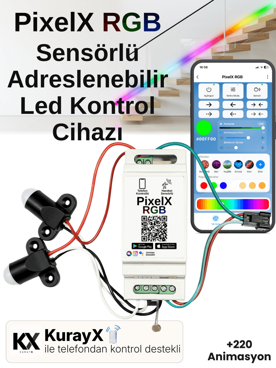 Sensörlü Pixel LED Kontrolcüsü – PixelX RGB Mobil Kontrollü (Kayar & Magic LED)