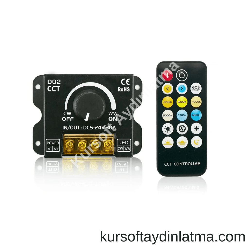Kuraysoft 30A CCT LED Kontrolcü 12-24V Kelvin Ayarlı 2 Kanal LED Dimmer — Görsel 1