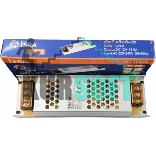 Isra 12V 16.5A 200W Ultra Slim LED Trafosu — Görsel 1