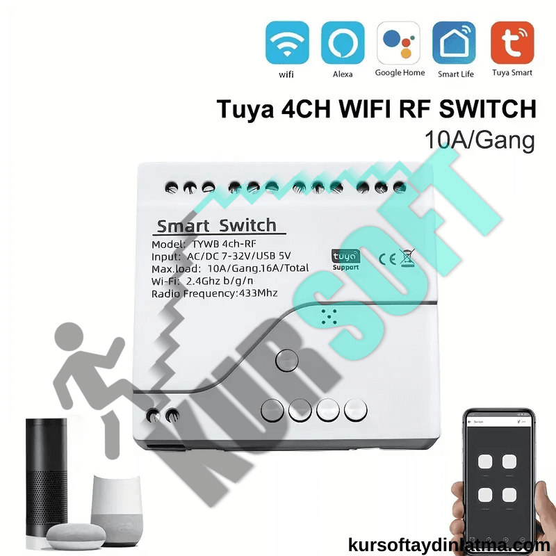 4 Kanallı Wi-Fi/RF Smart Switch Röle - Akıllı Anahtar | Otomasyon, Mobile App