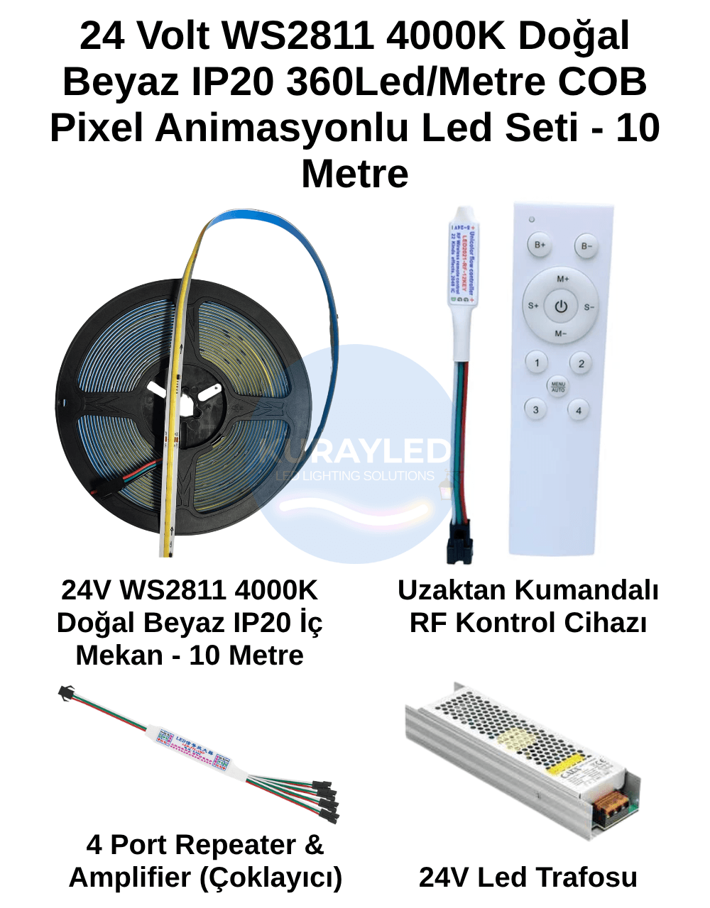 4000K COB Pixel LED Seti | 24V Doğal Beyaz Pixel LED + RF Kumanda + 4'lü Repeate