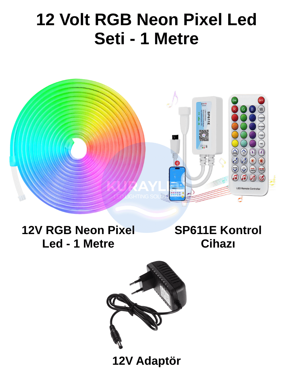 IP67 RGB Pixel LED Seti | 12V Su Geçirmez RGB Pixel LED + SP611E Bluetooth/Kuman