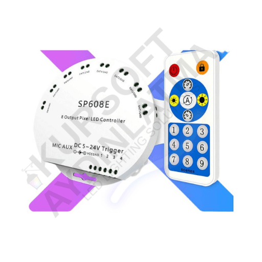 SP608E 8 Kanal WS2811 / WS2812B Pixel LED Kontrol Cihazı – 5-24V Bluetooth & Müz — Görsel 1